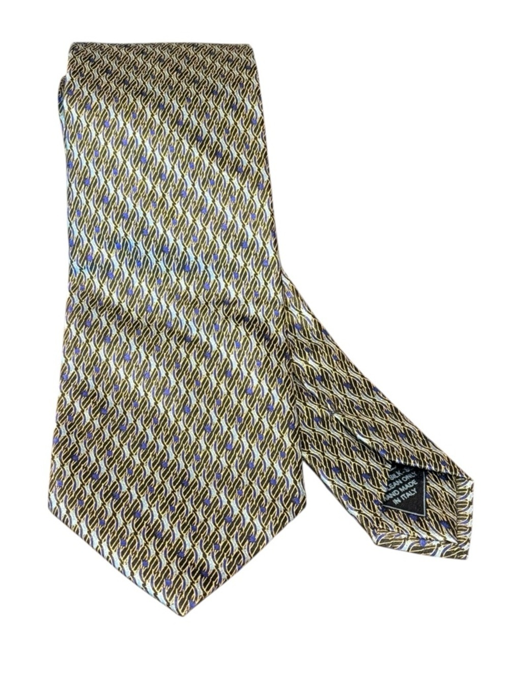 Brioni 7-Fold Silk Geometric Necktie Black Gold Purple Blue Italy